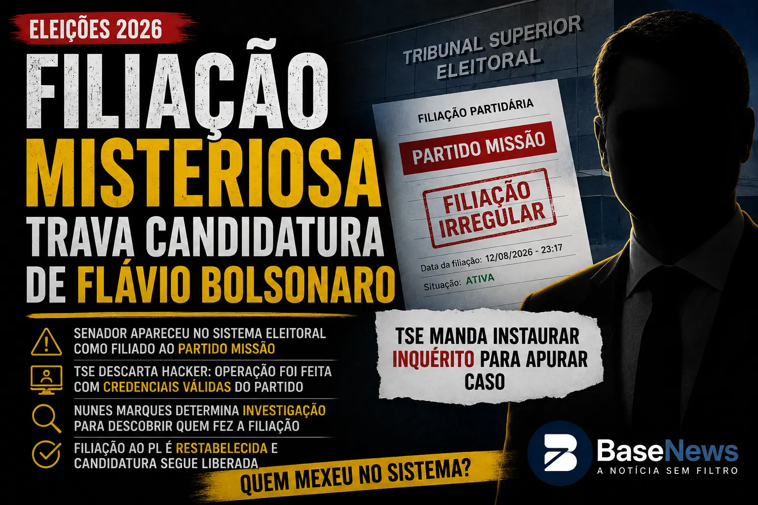 Filiação misteriosa trava candidatura de Flávio e leva TSE a acionar investigação