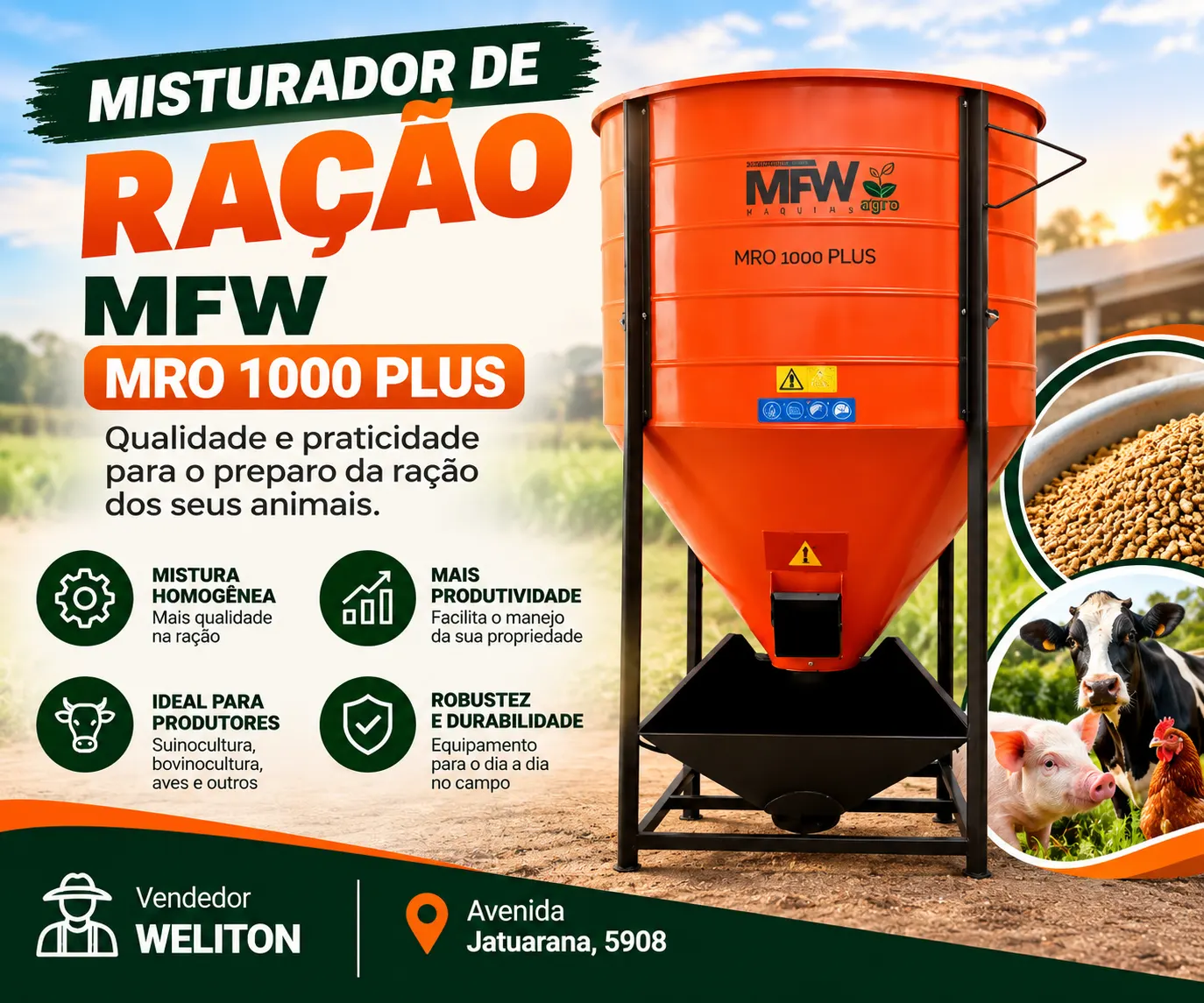 Misturador de Ração MFW MRO 1000 PLUS