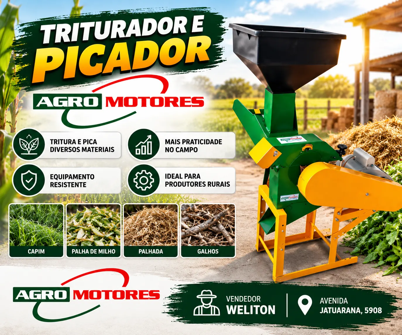 Triturador e Picador Agro Motores – Praticidade para o trabalho no campo