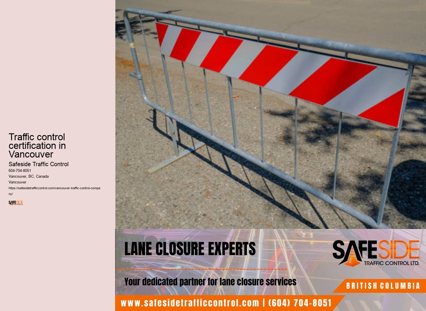 Roadwork traffic control equipment rental Traffic control certification in Vancouver
