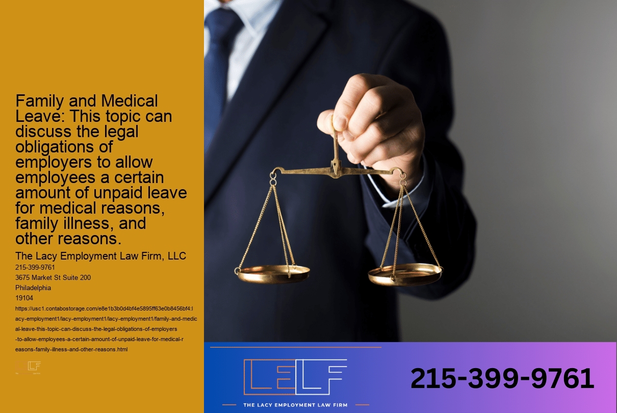 Family and Medical Leave: This topic can discuss the legal obligations of employers to allow employees a certain amount of unpaid leave for medical reasons, family illness, and other reasons.