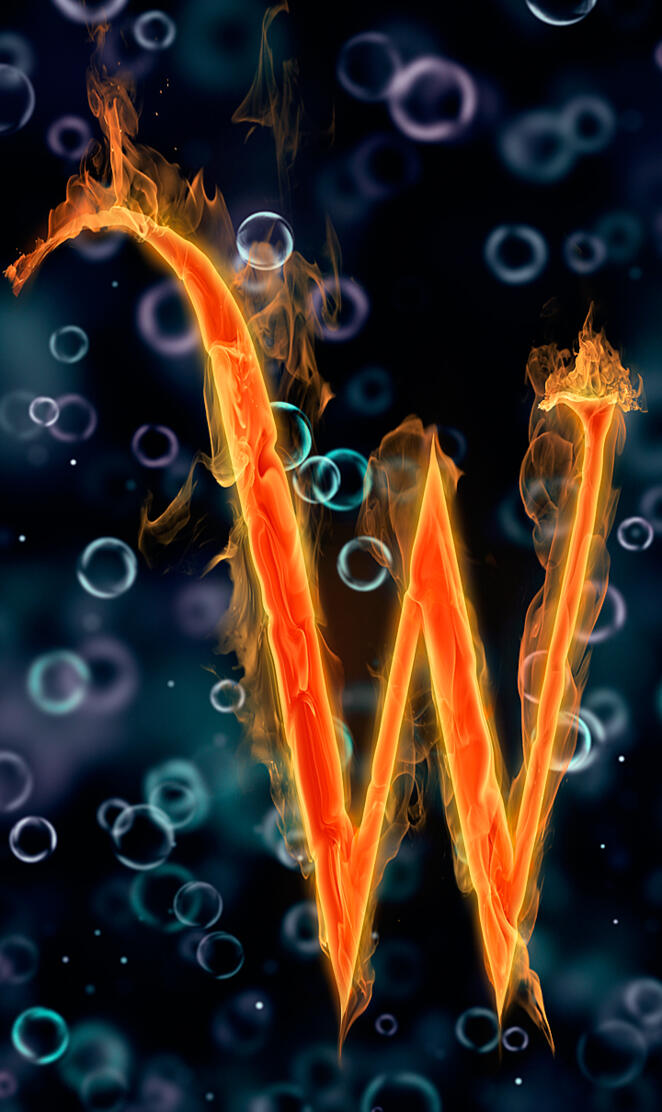 letter W under water