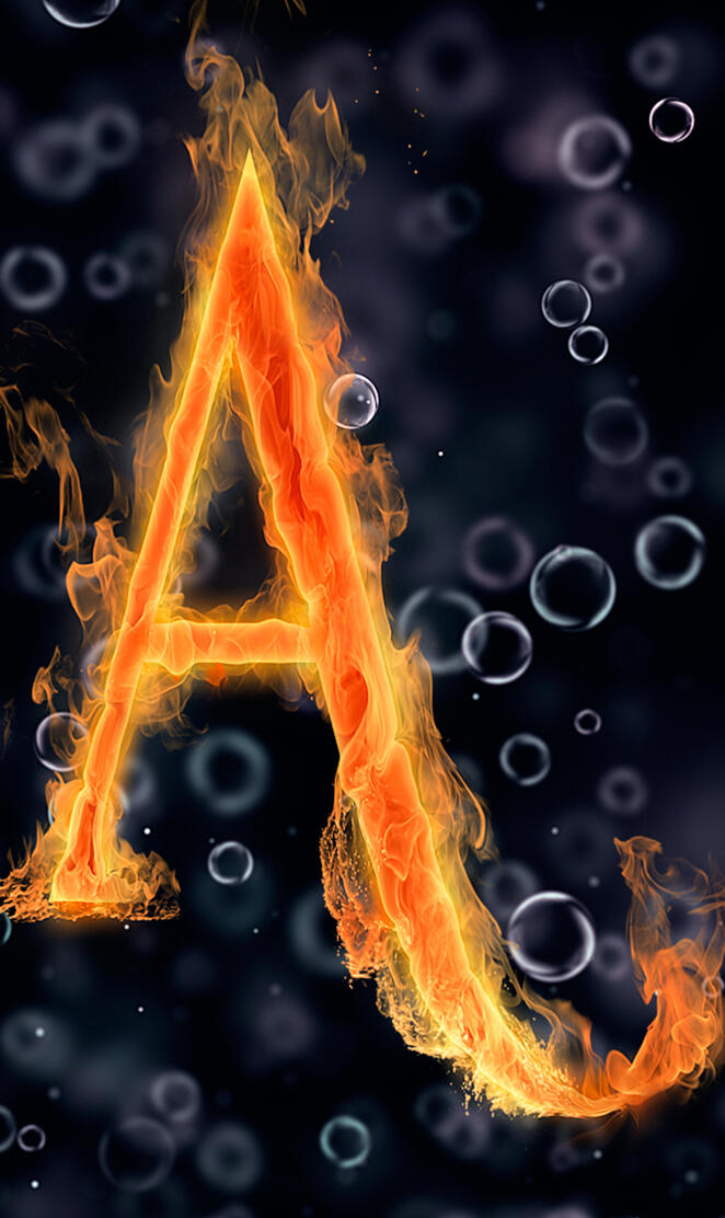 letter A under water