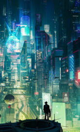 Cyberpunk city green