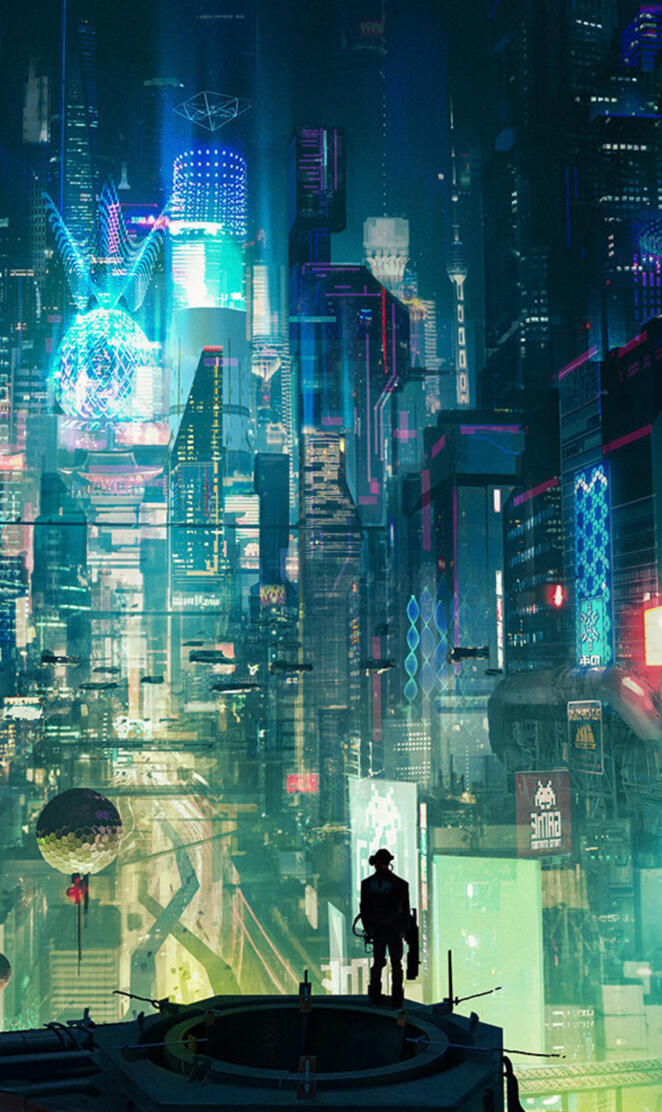 Cyberpunk city green