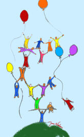 Acrobats with balloons
