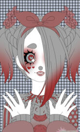 Gray red clown girl