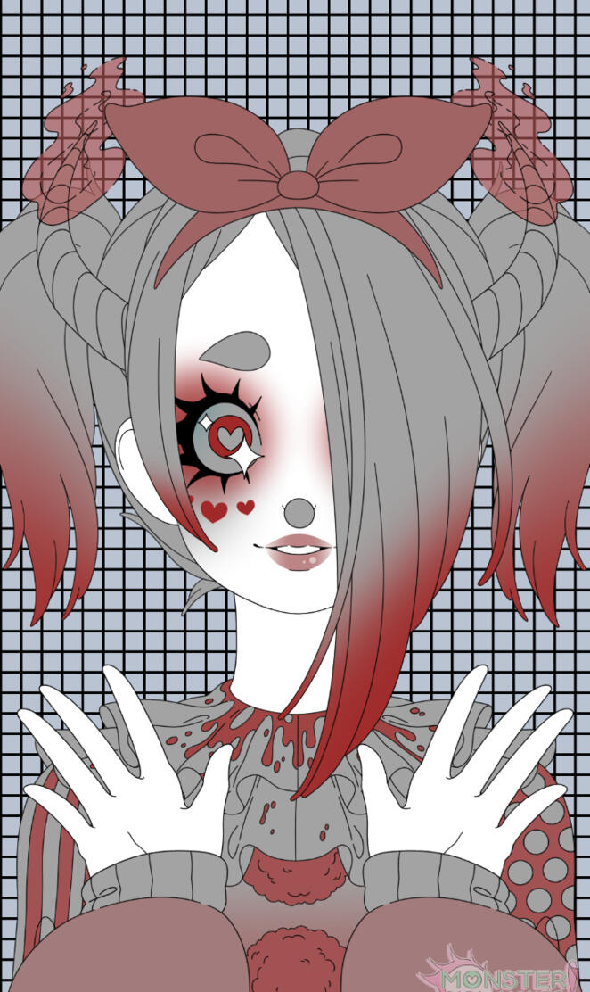 Gray red clown girl