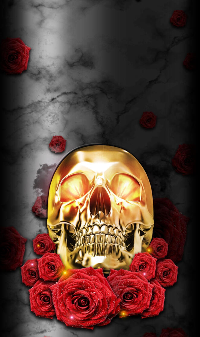 Black rose Gold Skull