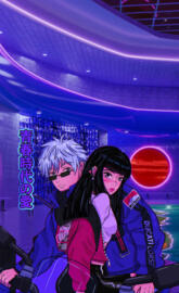 Vaporwave anime bikers