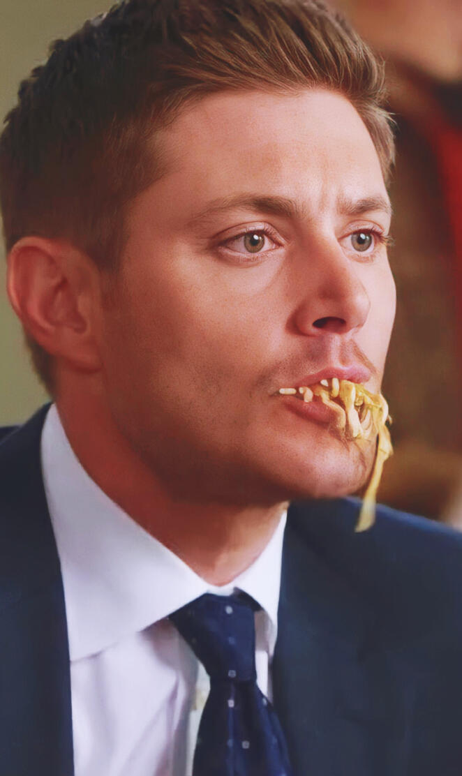 Dean eating noodles