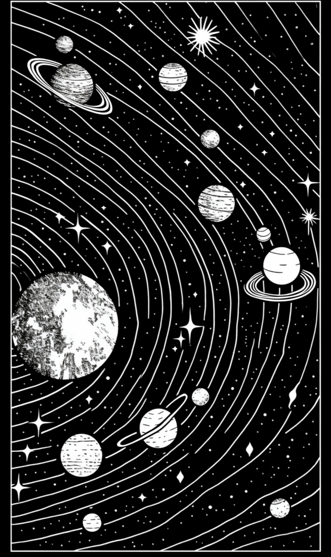 black and white cosmic art 