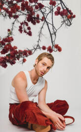 Luke with red flowers
