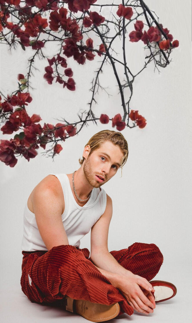 Luke with red flowers