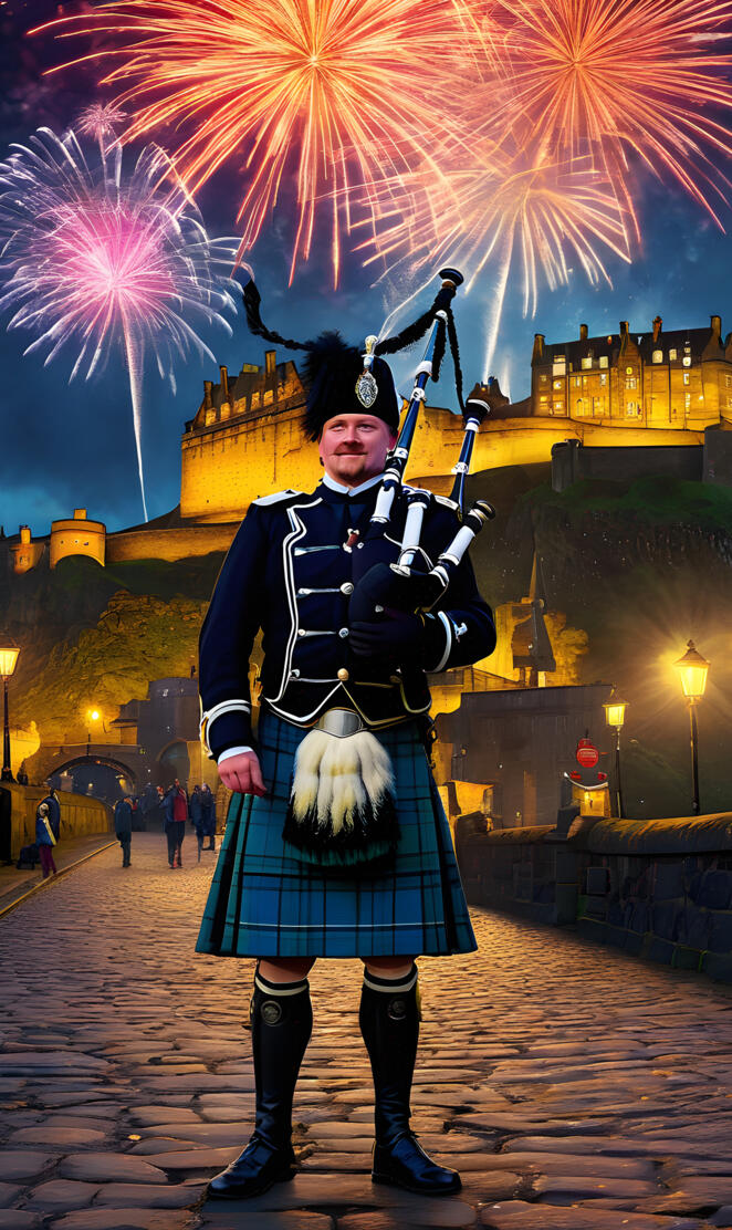 Scottish Bagpiper at New Year