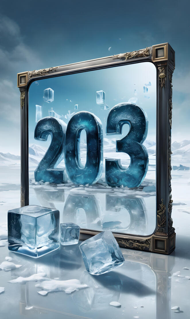 2025 glass display case with ice cubes and a pair of glasses