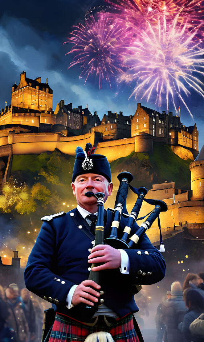 Scottish Bagpiper at New Year