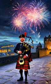 Scottish bagpiper at New Year