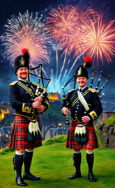 Scottish bagpipers at New Year