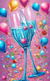 a couple of glasses with colorful balls