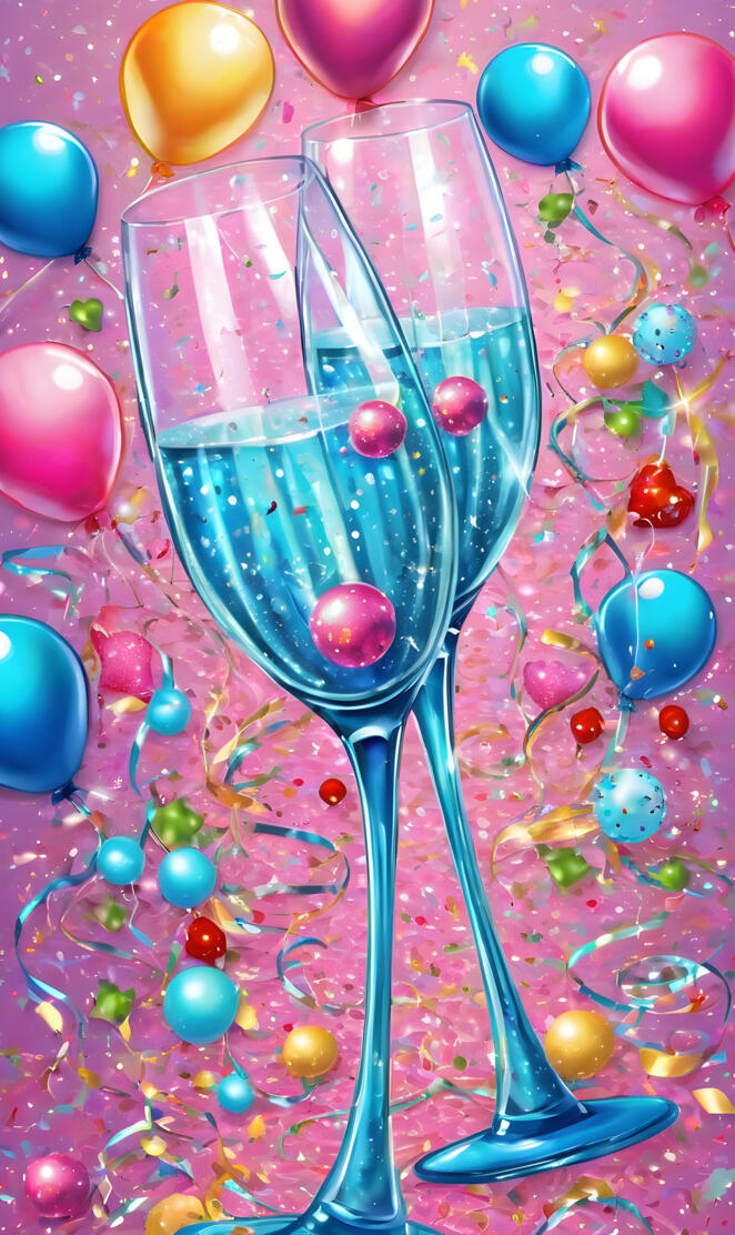 a couple of glasses with colorful balls