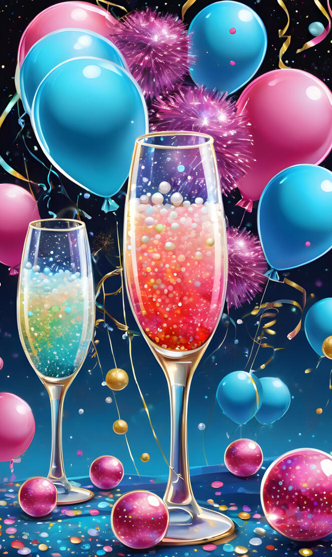 a group of wine glasses with balloons around them