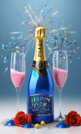 a bottle of champagne next to a couple of wine glasses