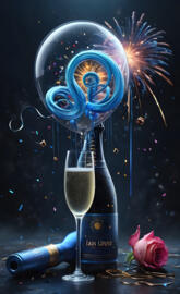 a bottle of wine and a glass of wine with a blue light