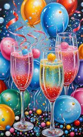 a group of wine glasses with balloons