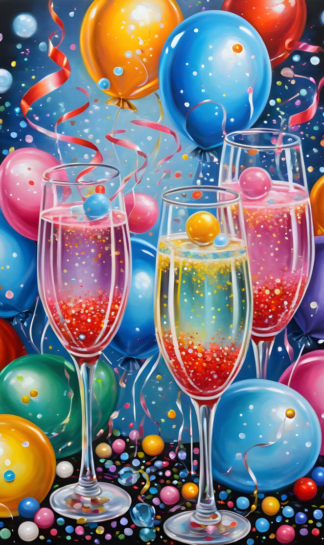 a group of wine glasses with balloons