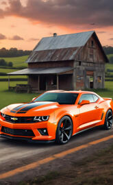 A Nice Orange 2025 Chevrolet Camaro SS With Black Super Sport Stripes.