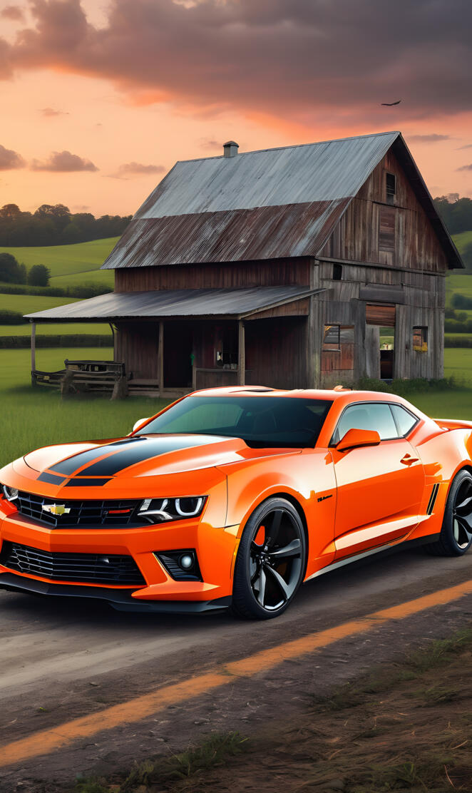 A Nice Orange 2025 Chevrolet Camaro SS With Black Super Sport Stripes.