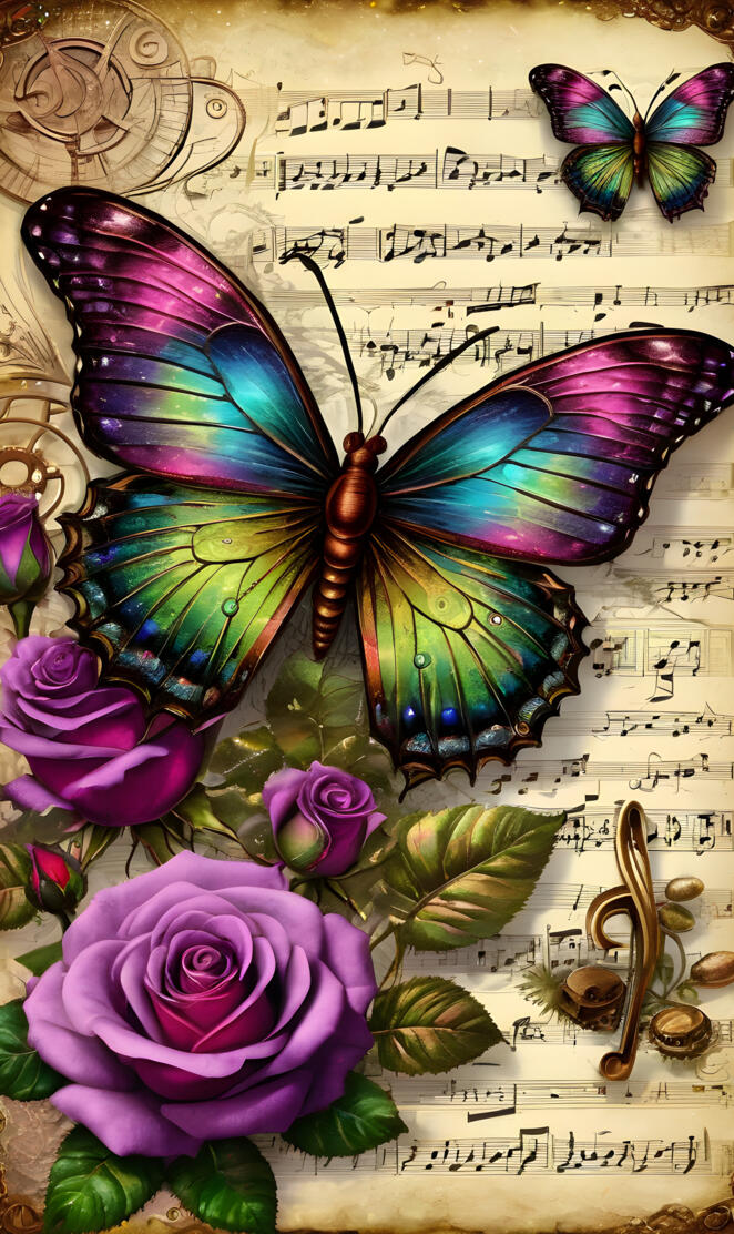 A Psychedelic Butterfly & a Purple Rose
