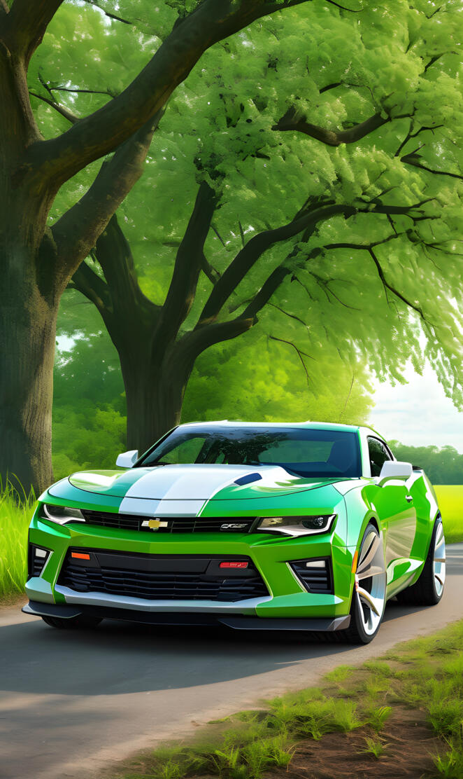A Nice Looking Green And White 2025 Chevrolet Camaro Z28.