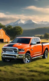 A Nice Looking Orange Dodge Ram 1500 4x4 4-door Pickup Truck.
