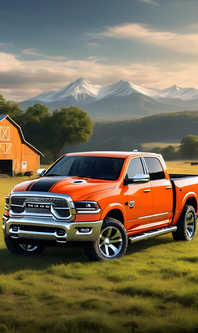 A Nice Looking Orange Dodge Ram 1500 4x4 4-door Pickup Truck.