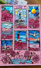 a colorful quilt with pictures