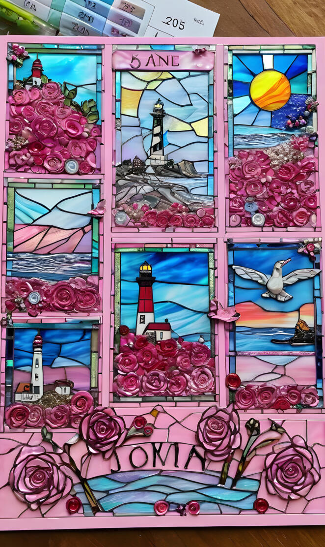 a colorful quilt with pictures