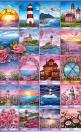 a collage of pictures of a building and a lighthouse