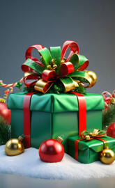 a green and red gift bag