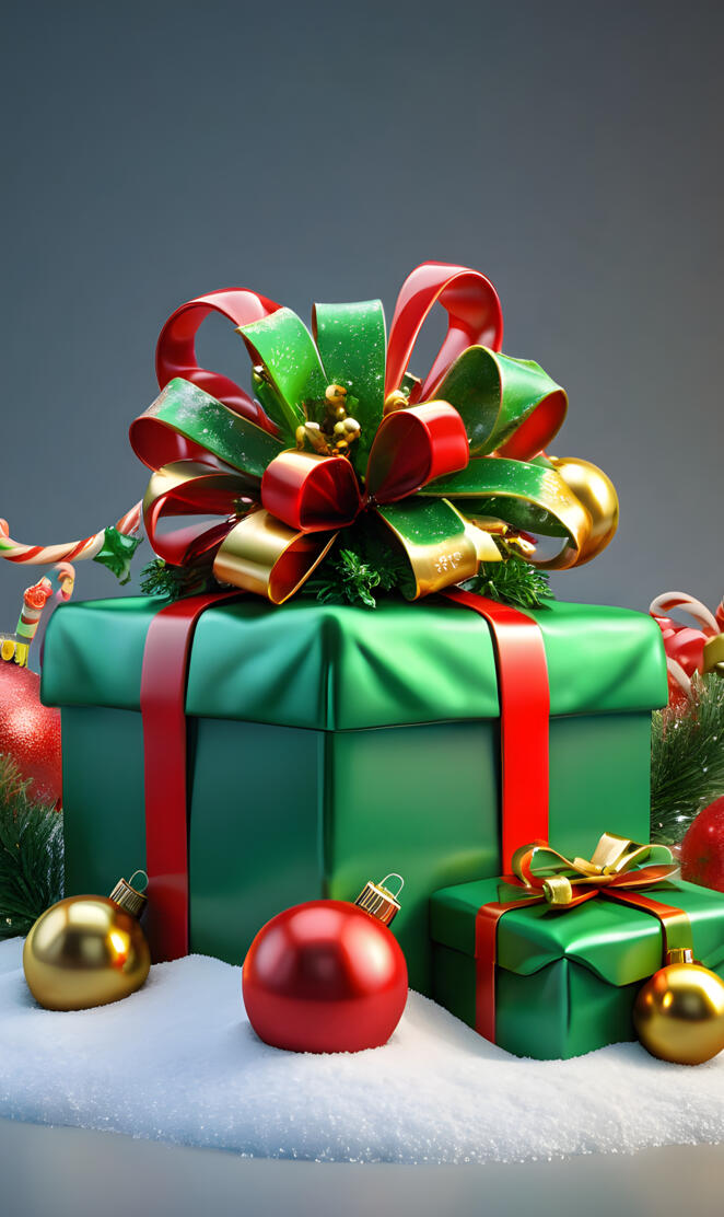 a green and red gift bag