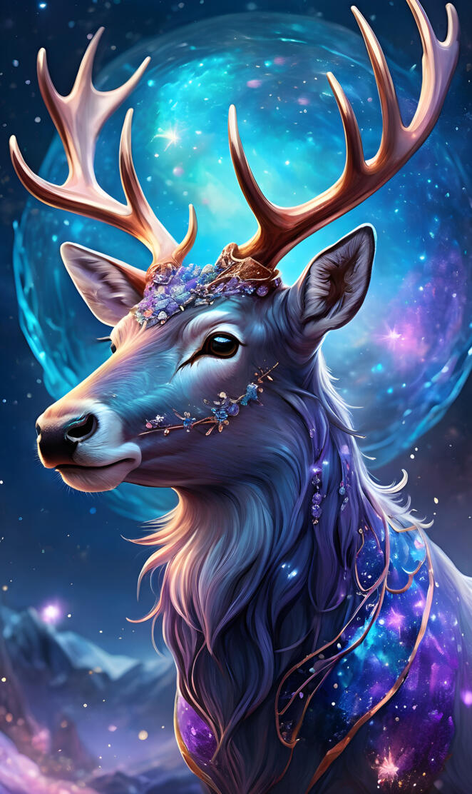 a deer with antlers in space
