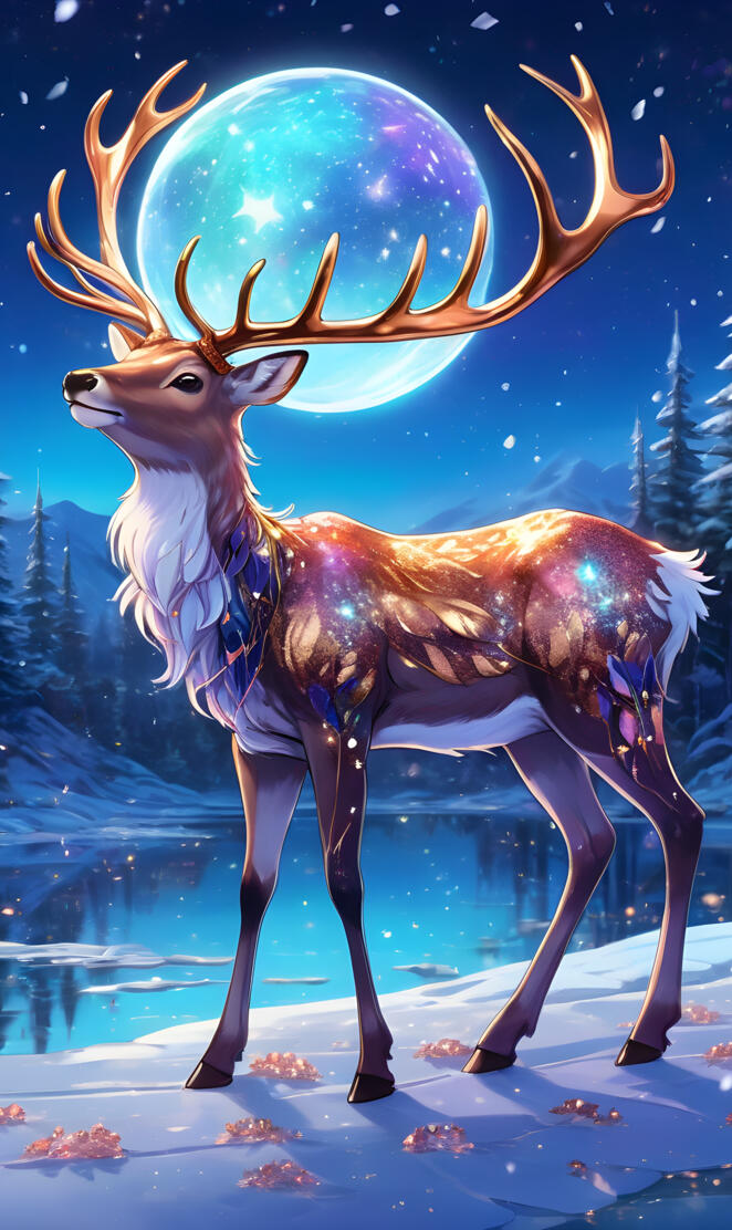 a deer with antlers in the snow