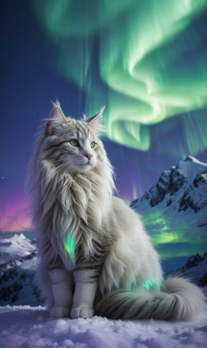 Envision a magnificent Norwegian Forest cat its luxuri.