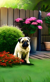 pug in the garden