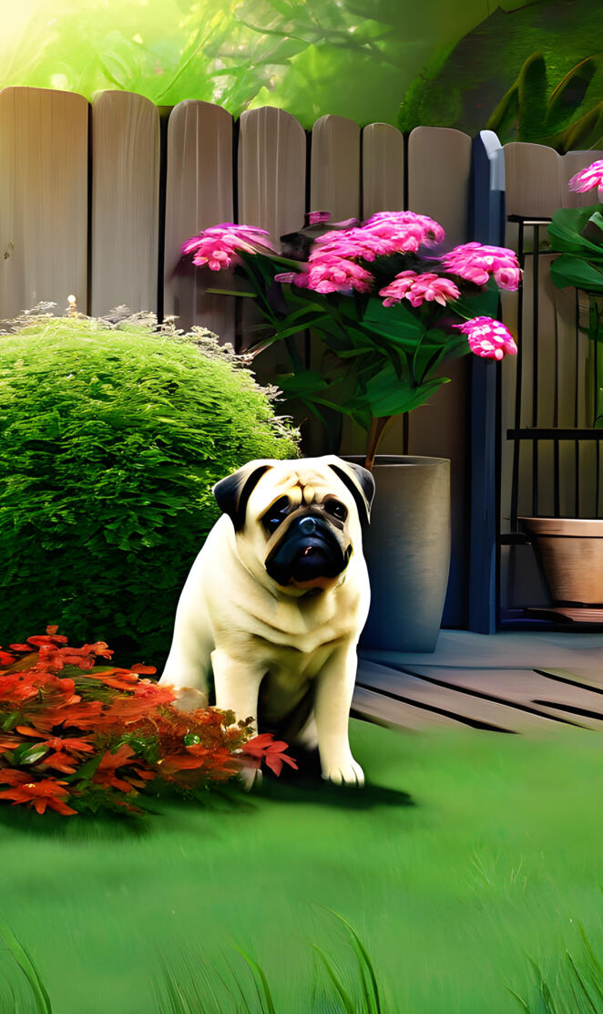 pug in the garden