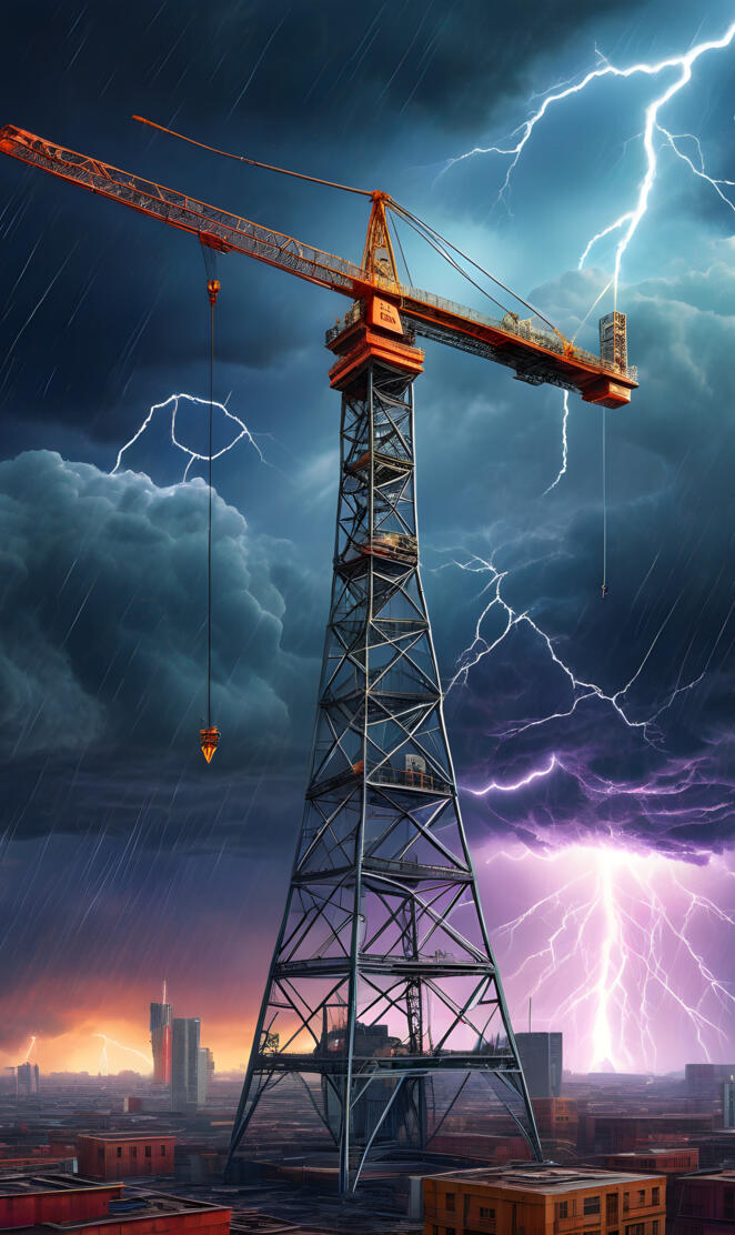 a tall tower with a crane