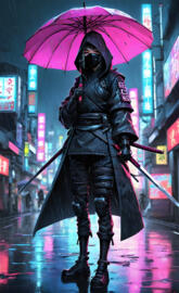 a person in a garment holding an umbrella