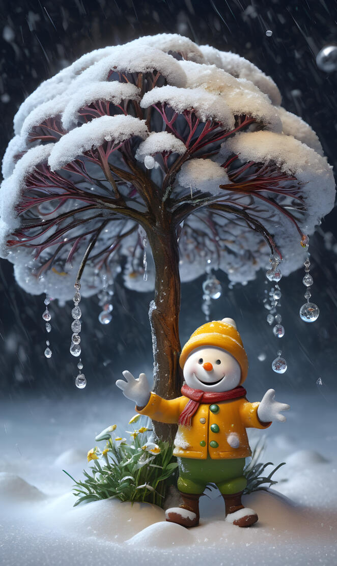 a small toy figurine next to a tree with branches and leaves