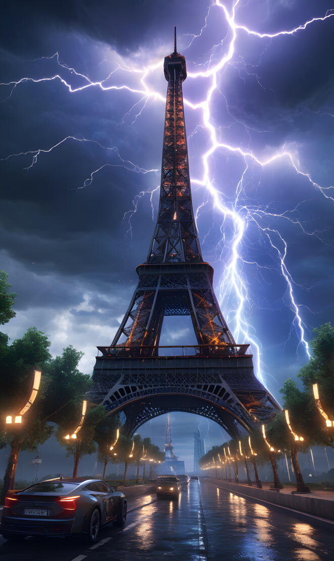 Eiffel tower in storm